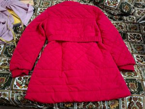 Red Quilted Belted Coat