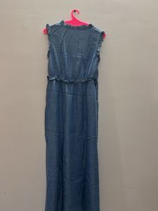 Blue dress with ruffle work