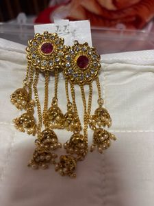Sparkling Ruby Gold Jhumka Dangler Earrings