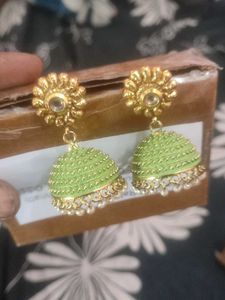 Green Jhumka Earrings
