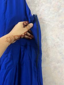 Navy Blue Pure Georgette Gown With Slit