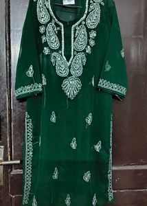 Green Mirror Work Kurti Set