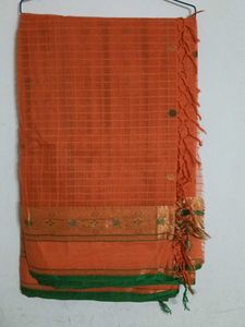 Orange Cotton Saree