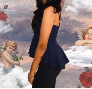 Navy Peplum Top