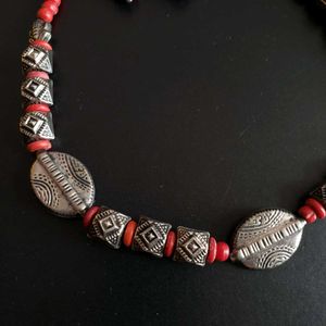 Bohemian Red &amp; Silver Tone Beaded Jewelry Set