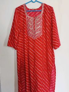 Red Striped Kurta Set