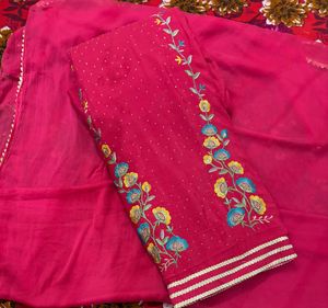 Rose Unstitched Cotton suit with Dupatta
