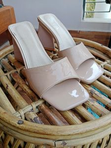 Beige Square Toe Heels