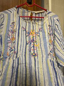 Striped Embroidered Top