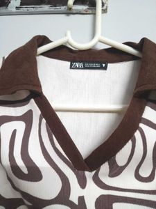 Zara Brown Pattern Top