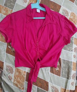 Pink Cotton Crop Shirt