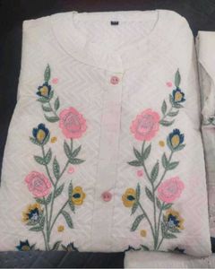 Embroidered White Kurti Set