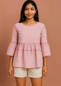 Pink Threaded Peplum Top