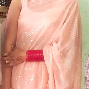 Peach Colour Sequence Saree