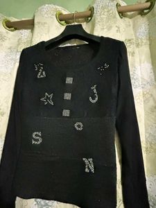 Embellished Black Long Sleeve Top
