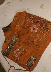 Orange Sari with Gold Details