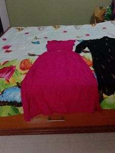 Skirt With Crop Top &amp; Long Black Jacket