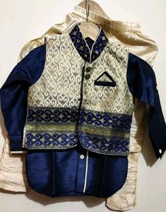 Navy Blue Kurta Waistcoat Set For 3- 4 Year Boy