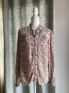 Floral Ruffle Neck Blouse