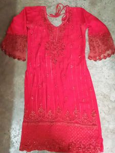 Red Embroidered Kurta