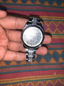 Silver Engraved Chain Watch For Men