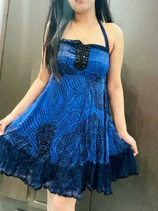 Blue Beautiful Work Detailing Dress
