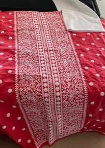 Red &amp; White Embroidered Salwar Kameez Material