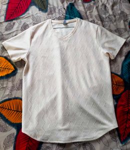 Textured Cream V-Neck Tee