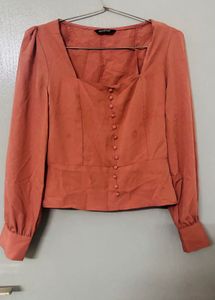 Elegant Peach Square Neck Top