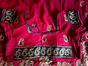 Marron Embroidered Saree With Stone Work