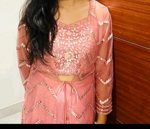 Pink Sharara Set With Cape