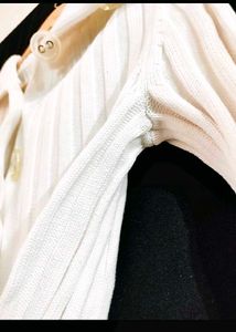 Women Korean White Ribbed Sweater