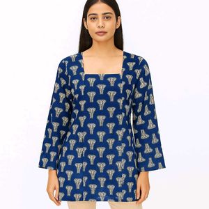 Blue Printed Short Kurta