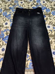 Black blue combination Wide Leg Denim Jeans