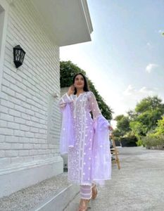 Lavender Net Kurta Set