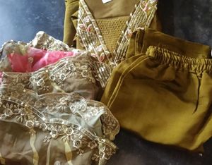 Olive Green Embroidered Pant Suit With Dupaata