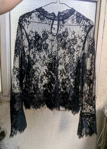 Black Full Sleeves Lace Top- H&M