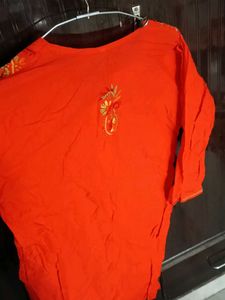 Embroidered Reddish Orange Kurta