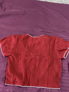 Red Ribbed Button-Down Crop Top