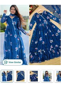Elegant Blue Floral Print Dress gown