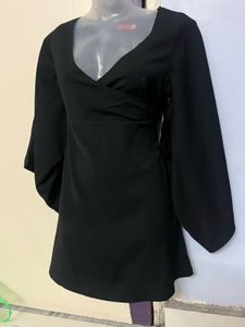 Korea Black Wrap Dress with Kimono Sleeves
