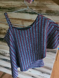 Grey and Red Stripe Asymmetrical Top
