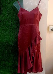 Elegant Maroon Ruffled Dress