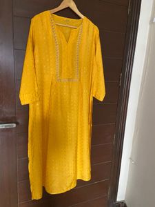 Yellow Embroidered Kurta from  Global desi(xl)