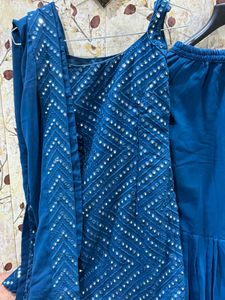 Mirror Work Teal Kurta Sharara Set