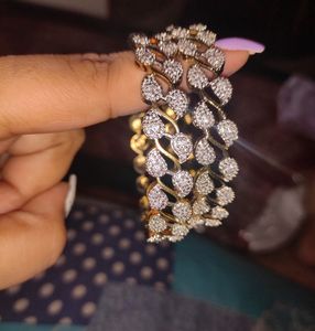 Gold-Tone Designer Bangles with Diamond-Cut Leaf