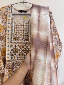 3pc Floral Print Embroidered Kurti