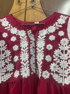 Red Embroidered Kurta