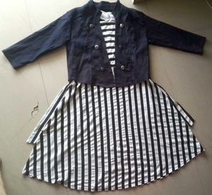 Stylish Black & White Striped Dress with Jacket