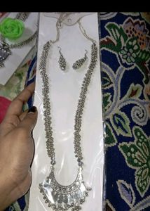 Long Oxidized Silver Necklace &amp; earings